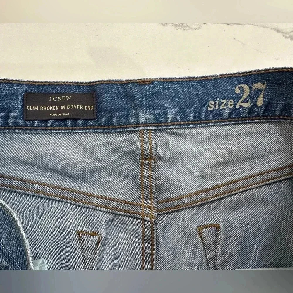 J Crew Womens Slim Broken In Boyfriend Jeans 27 Blue Distressed Ripped Mid Rise - Picture 3 of 9